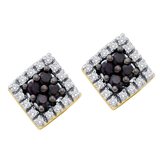 10k Yellow Gold Round Black Diamond Square Earrings 1/3 Cttw