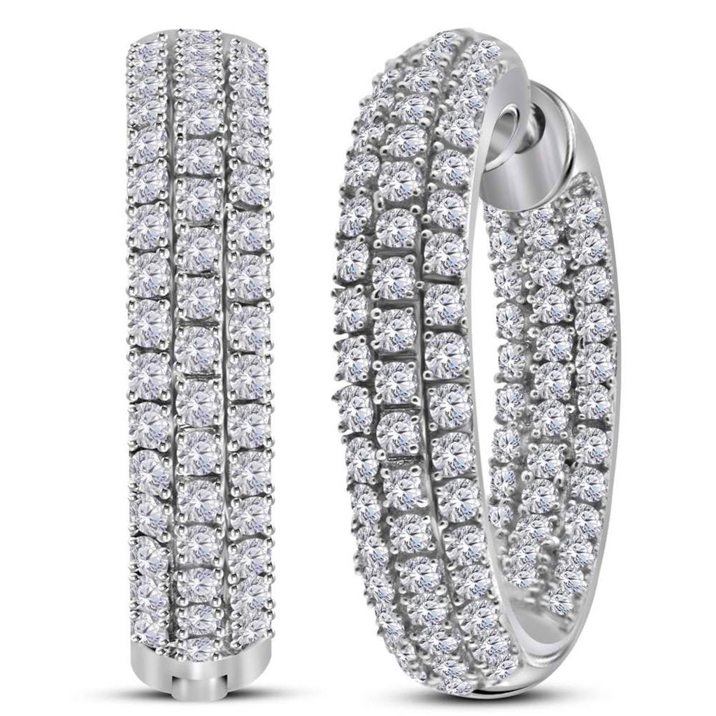 14k White Gold Round Diamond Inside Outside Hoop Earrings 2 Cttw