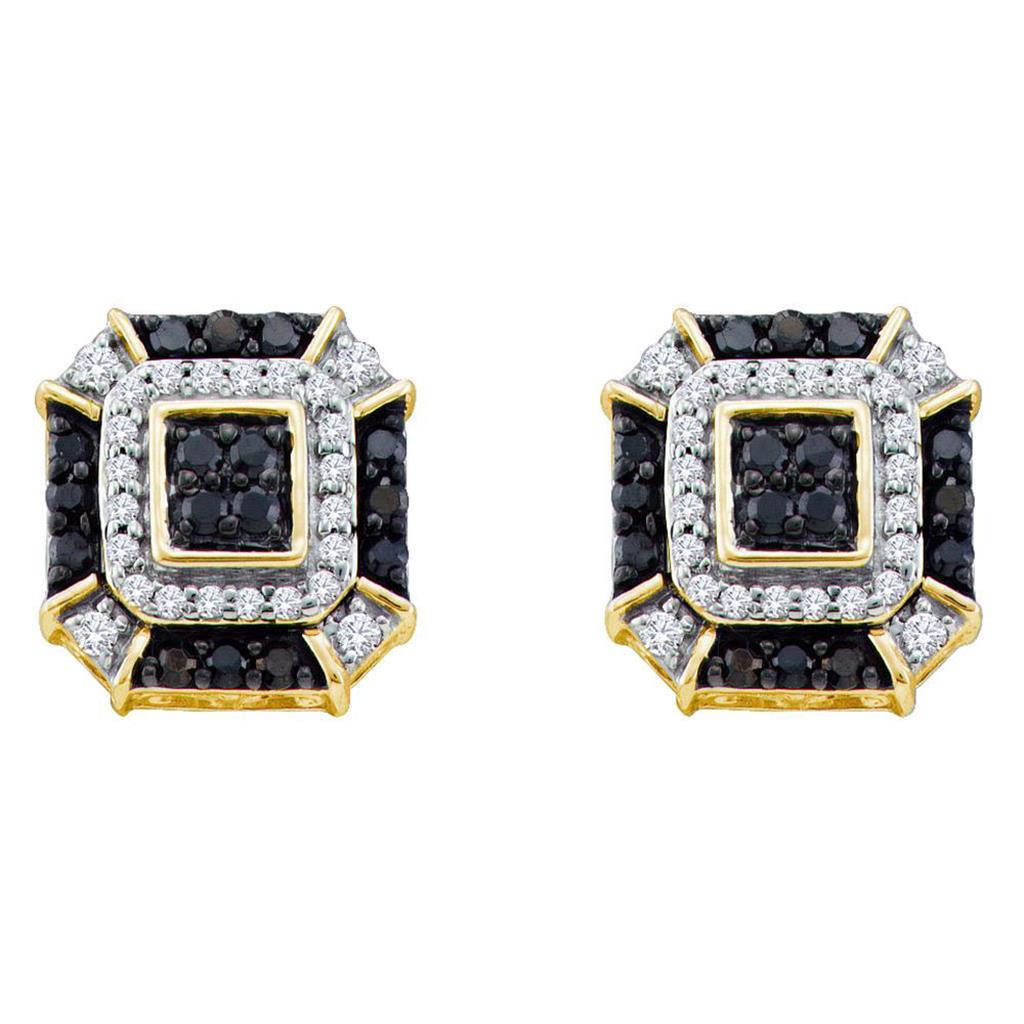 10k Yellow Gold Round Black Diamond Square Earrings 1/2 Cttw