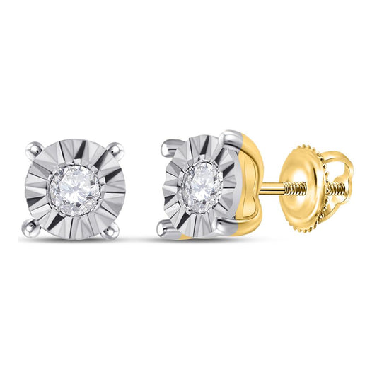 10k Yellow Gold Round Diamond Miracle Stud Earrings 1/6 Cttw