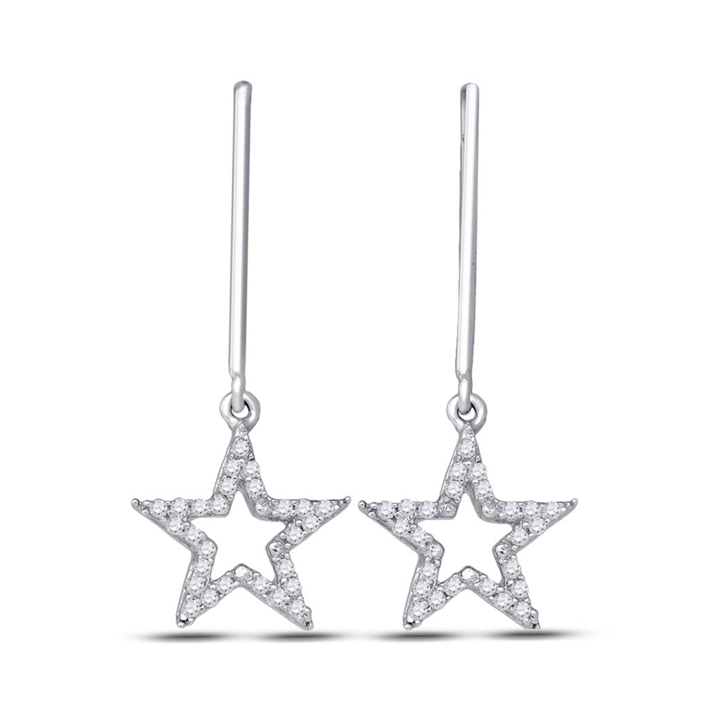 14k White Gold Round Diamond Star Dangle Earrings 1/5 Cttw