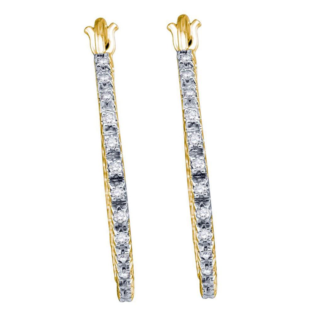 10k Yellow Gold Round Diamond Hoop Earrings 1/4 Cttw