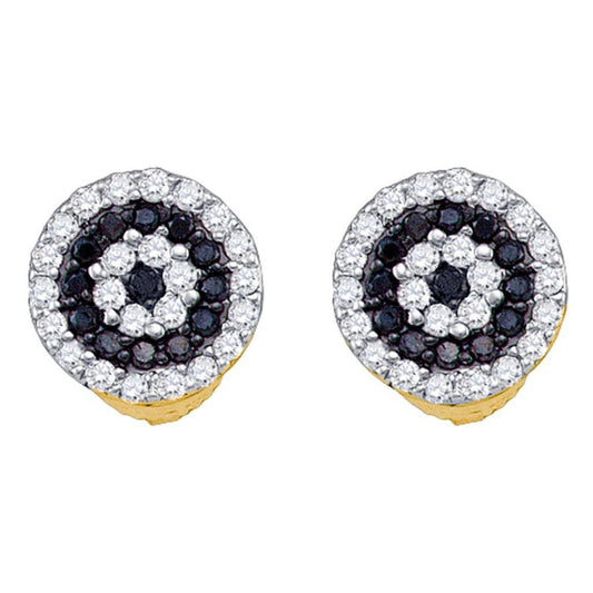 10k Yellow Gold Round Black Diamond Cluster Earrings 1/4 Cttw