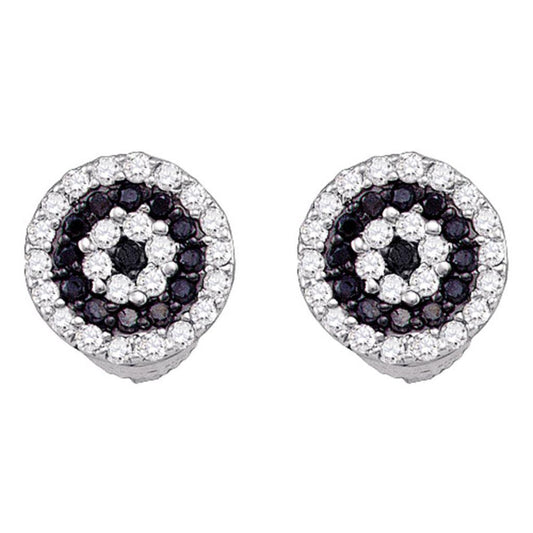 14k White Gold Round Black Diamond Cluster Earrings 1/4 Cttw