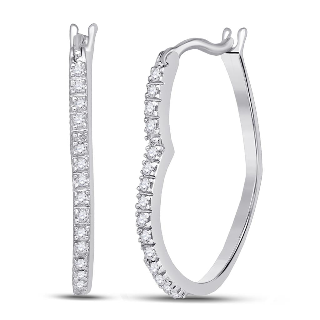 14k White Gold Round Diamond Heart Hoop Earrings 1/8 Cttw