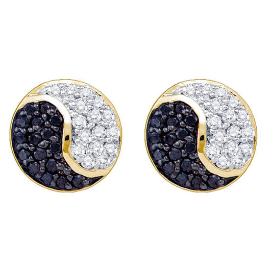 10k Yellow Gold Round Black Diamond Yin Yang Earrings 1/4 Cttw