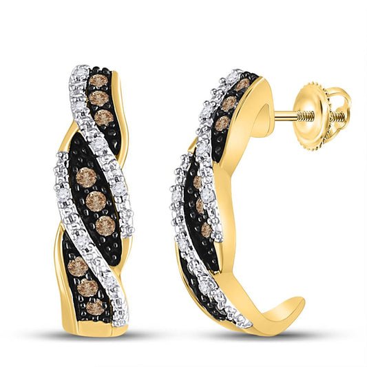 10k Yellow Gold Round Brown Diamond Stud Earrings 1/5 Cttw