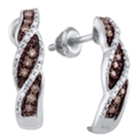 14k White Gold Round Brown Diamond Stud Earrings 1/5 Cttw
