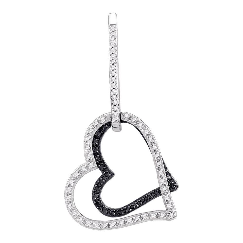 14k White Gold Black Diamond Heart Dangle Earrings 1/2 Cttw