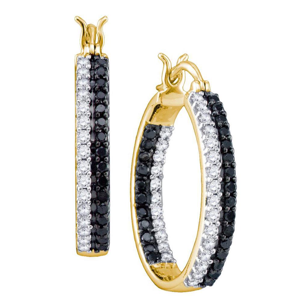 10k Yellow Gold Round Black Diamond Hoop Earrings 1 Cttw