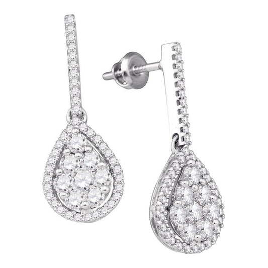 14k White Gold Round Diamond Dangle Earrings 1-1/2 Cttw