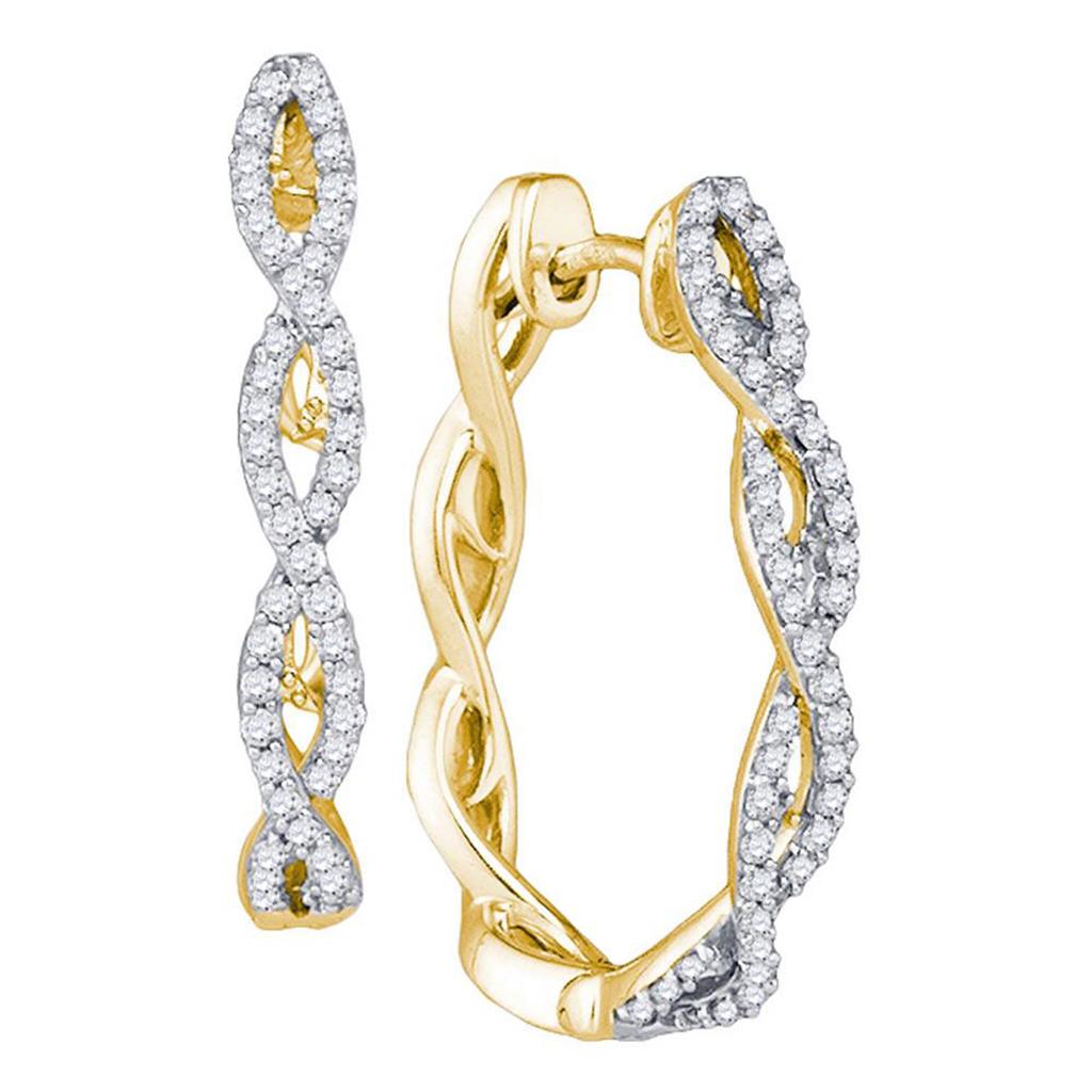 10k Yellow Gold Round Diamond Twist Hoop Earrings 1/2 Cttw