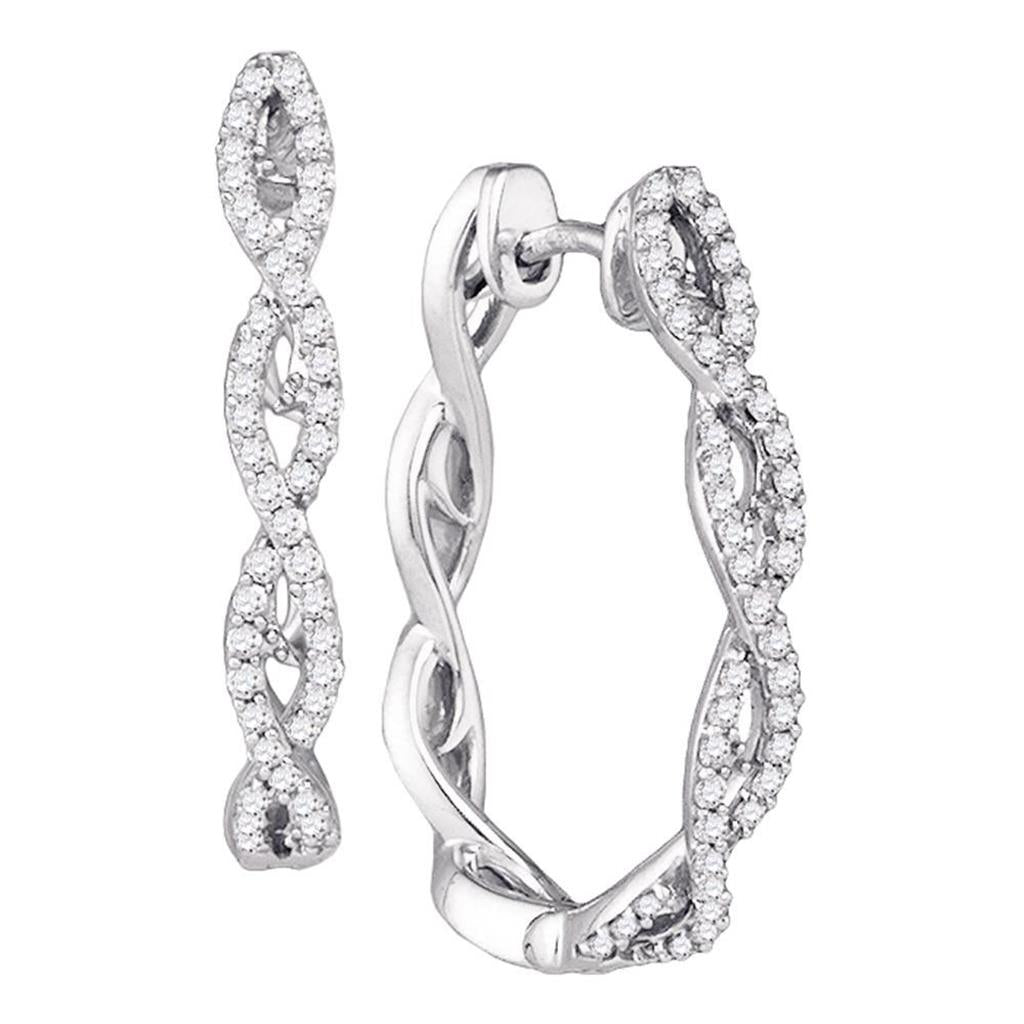 14k White Gold Round Diamond Symmetric Woven Luxury Hoop Earrings 1/2 Cttw