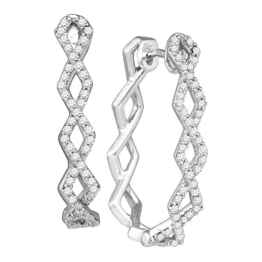 14k White Gold Diamond Symmetric Box-weave Woven Hoop Earrings 1/2 Cttw