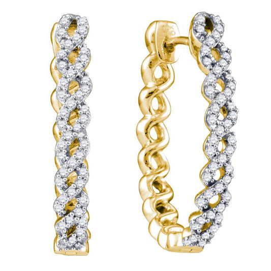 10k Yellow Gold Round Diamond Woven Hoop Earrings 1/2 Cttw
