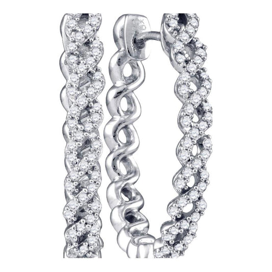 14k White Gold Round Diamond Woven Hoop Earrings 1/2 Cttw