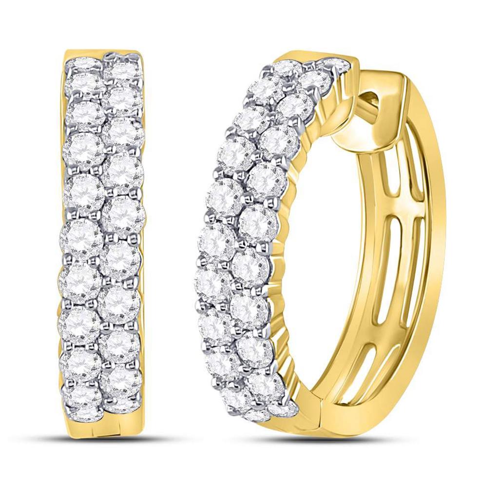 10k Yellow Gold Round Diamond Hoop Earrings 1-1/2 Cttw