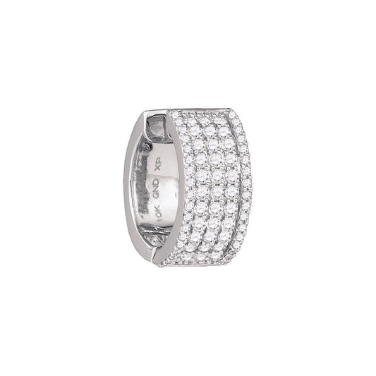 14k White Gold Round Diamond Huggie Earrings 1-5/8 Cttw