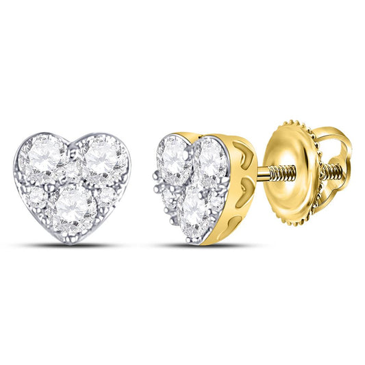 10k Yellow Gold Round Diamond Heart Earrings 1/2 Cttw