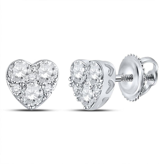 14k White Gold Round Diamond Heart Earrings 1/2 Cttw