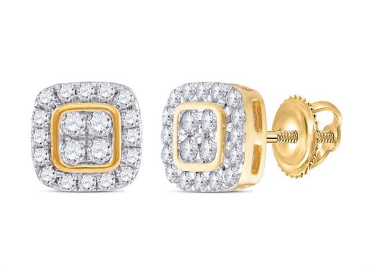 10kt Yellow Gold Round Diamond Square Cluster Stud Earrings 1/5 Cttw