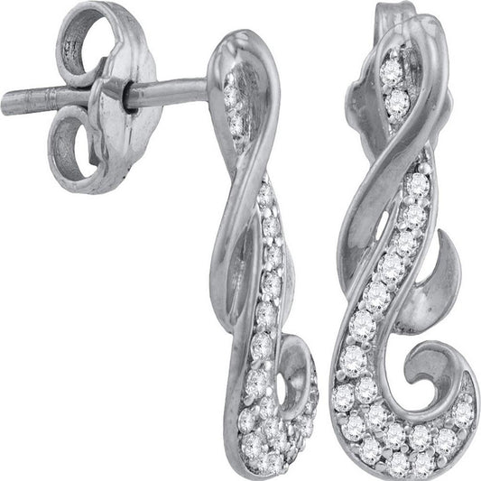 14k White Gold Round Diamond Curl Fashion Earrings 1/5 Cttw