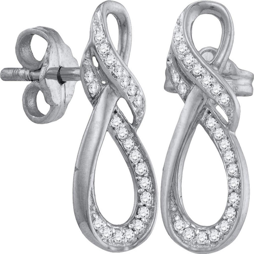 14k White Gold Round Diamond Fashion Earrings 1/6 Cttw