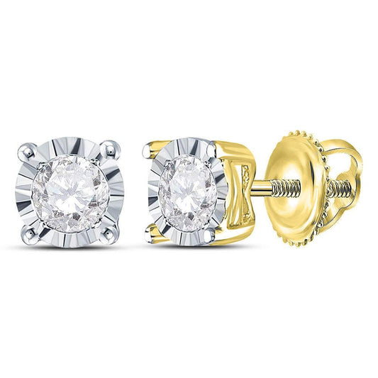 10k Yellow Gold Round Diamond Solitaire Stud Earrings 1/3 Cttw