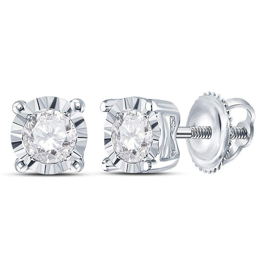 14k White Gold Round Diamond Solitaire Stud Earrings 1/3 Cttw