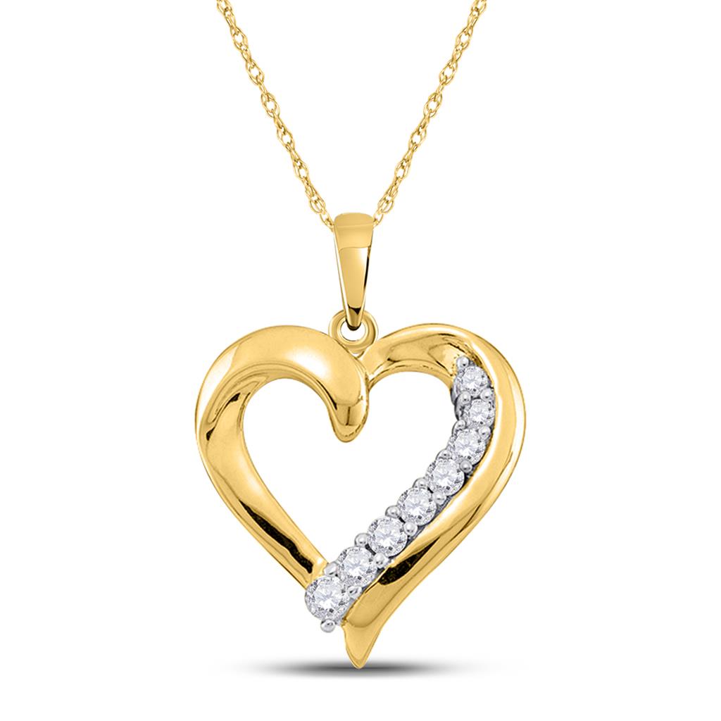 10k Yellow Gold Round Diamond Heart Pendant 1/4 Cttw