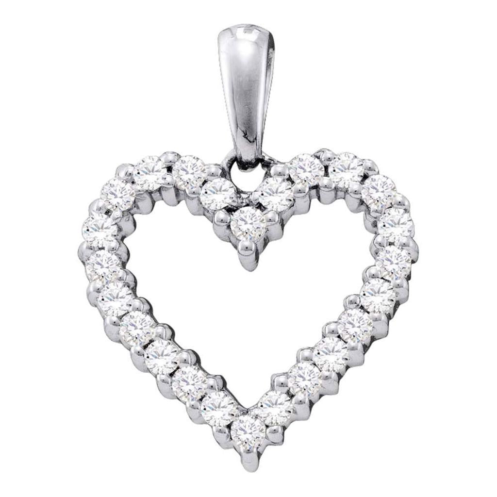 14k White Gold Round Diamond Heart Pendant 1/3 Cttw
