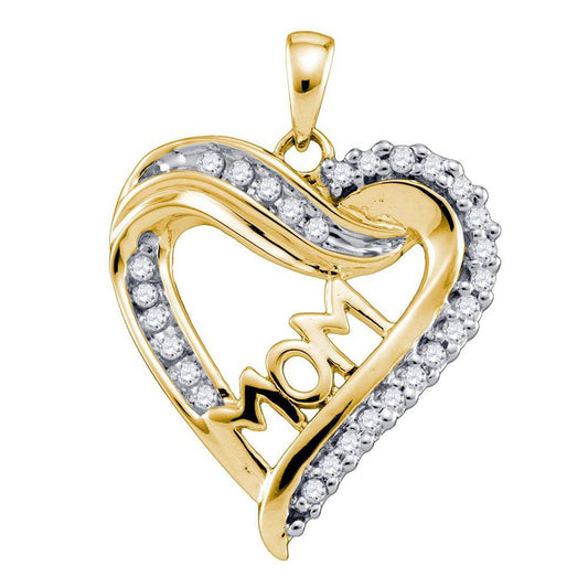 10k Yellow Gold Round Diamond Mom Mother Heart Pendant 1/5 Cttw