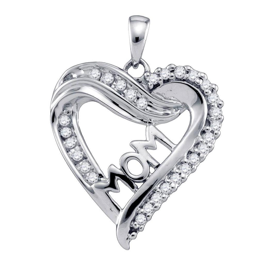 14k White Gold Round Diamond Mom Mother Heart Outline Pendant 1/5 Cttw