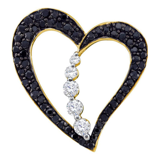10k Yellow Gold Black Diamond Heart Journey Pendant 1/2 Cttw
