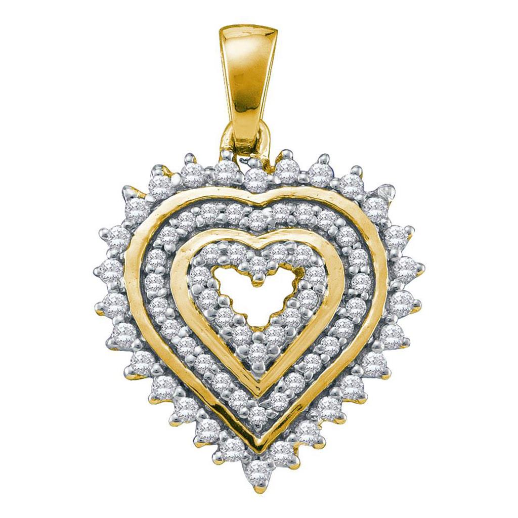 10k Yellow Gold Round Diamond Concentric Heart Pendant 1/3 Cttw