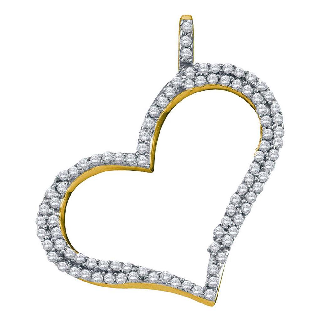10k Yellow Gold Round Diamond Outline Heart Pendant 1/3 Cttw