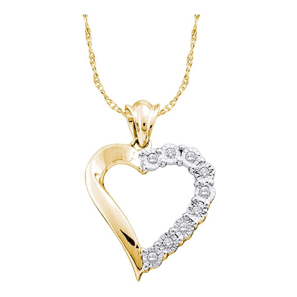 10k Yellow Gold Round Diamond Heart Outline Frame Pendant 1/12 Cttw