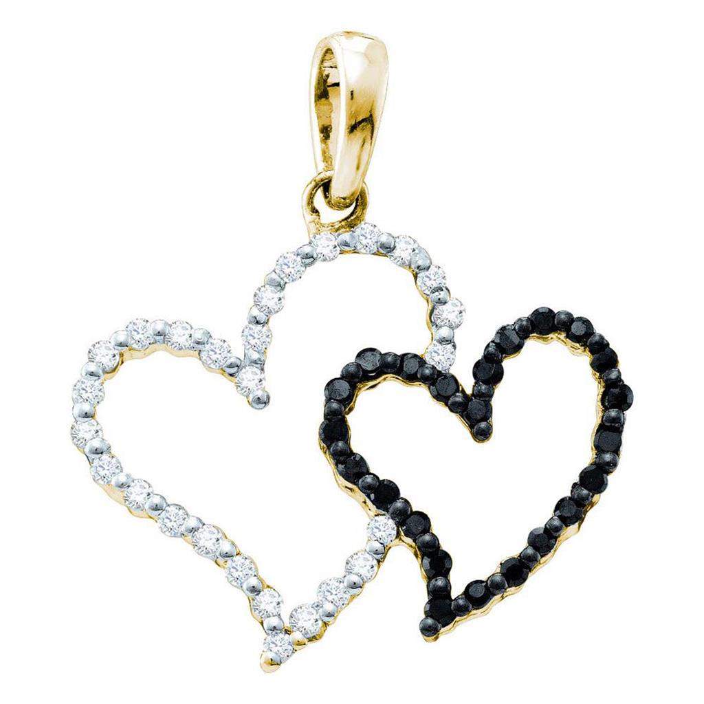 10k Yellow Gold Round Black Diamond Heart Pendant 1/6 Cttw