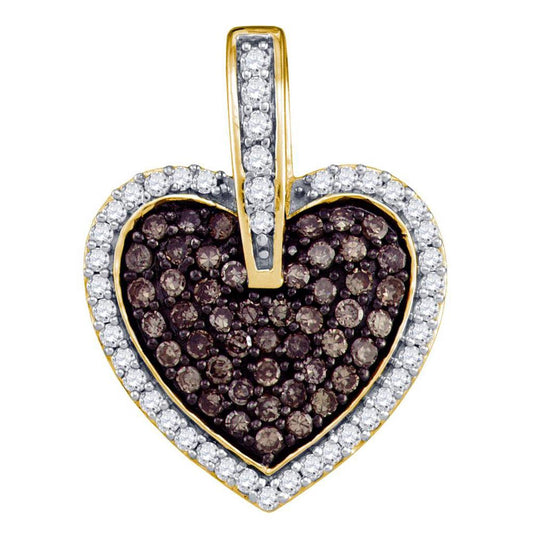 10k Yellow Gold Round Brown Diamond Heart Pendant 1/2 Cttw