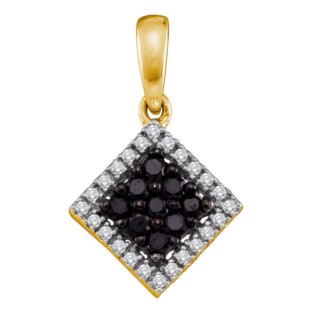 10k Yellow Gold Black Diamond Diagonal Square Pendant 1/3 Cttw