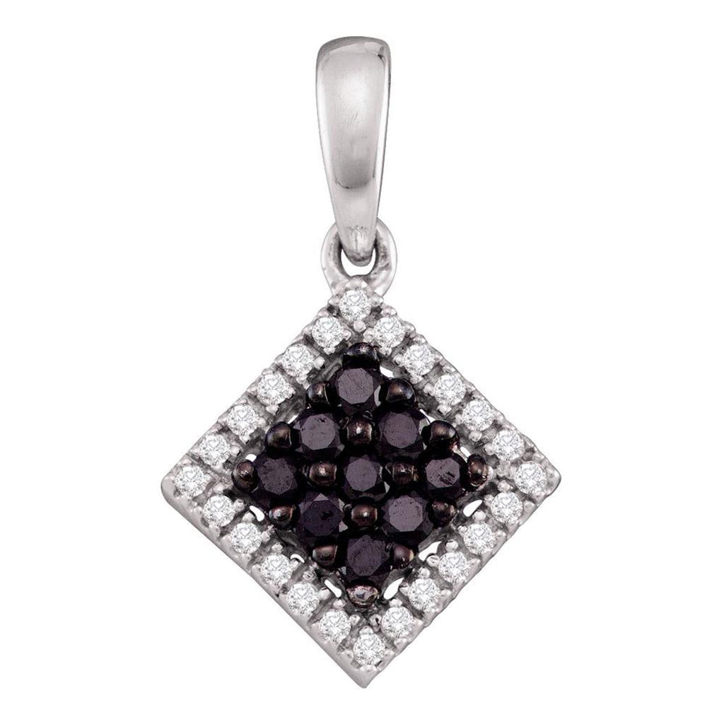 14k White Gold Black Diamond Square Cluster Pendant 1/3 Cttw