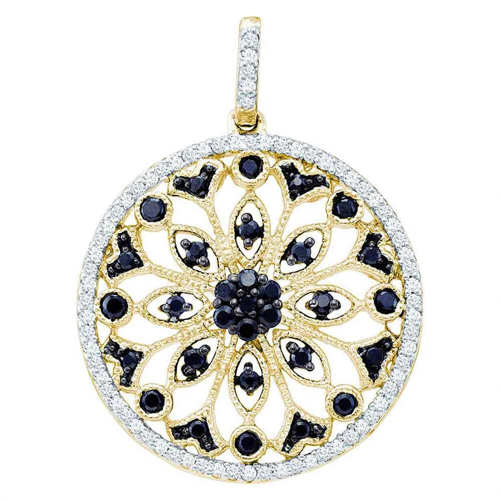 14k Yellow Gold Round Black Diamond Circle Pendant 1/2 Cttw