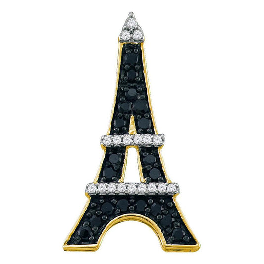 10k Yellow Gold Black Diamond Eiffel Tower Pendant 1/3 Cttw