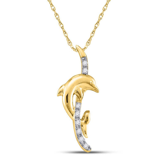 10k Yellow Gold Round Diamond Dolphin Pendant 1/10 Cttw