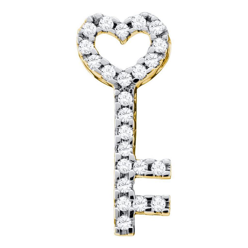 10k Yellow Gold Round Diamond Key Heart Pendant 1/4 Cttw