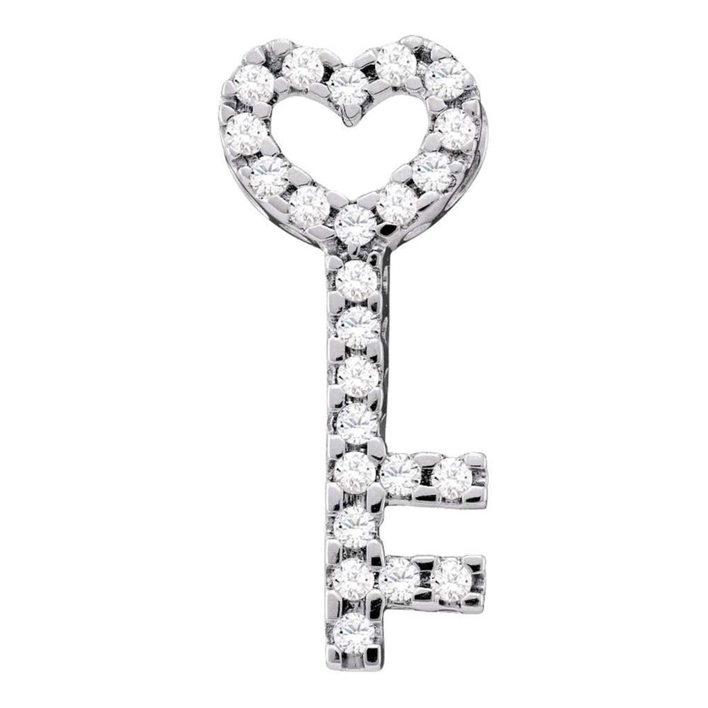 14k White Gold Round Diamond Key Heart Pendant 1/4 Cttw