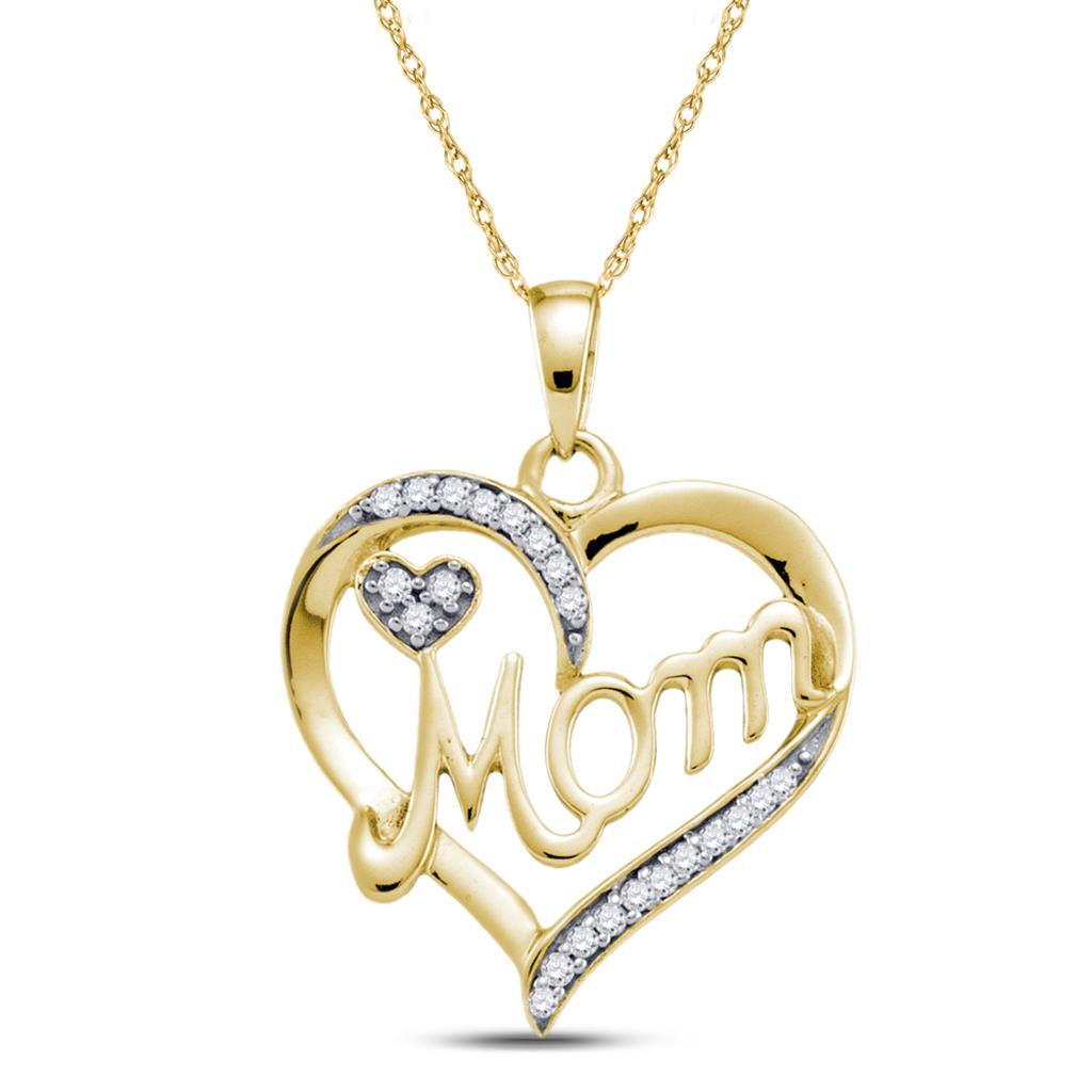 10k Yellow Gold Round Diamond Mom Mother Heart Pendant 1/10 Cttw