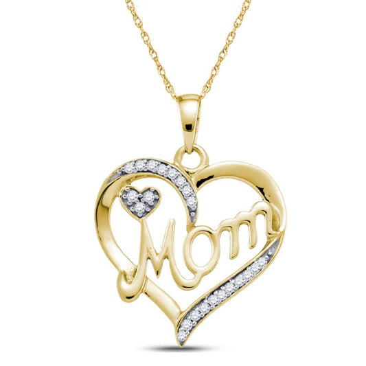 10k Yellow Gold Round Diamond Mom Mother Heart Pendant 1/10 Cttw