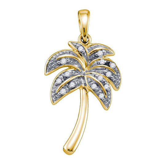 10k Yellow Gold Diamond Palm Tree Nautical Beach Pendant .08 Cttw