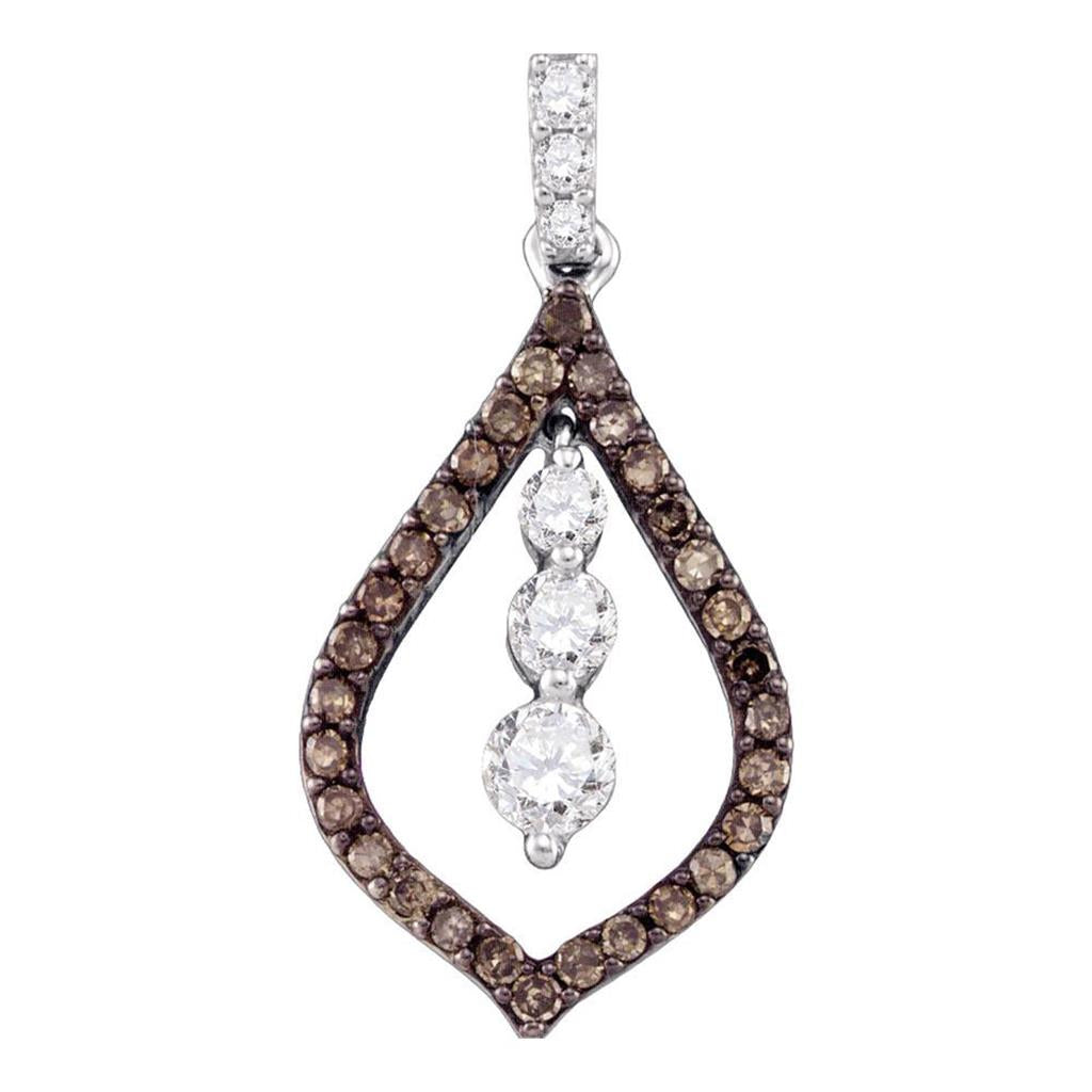 14k White Gold Brown Round 3-Stone Diamond Pendant 1/2 Cttw